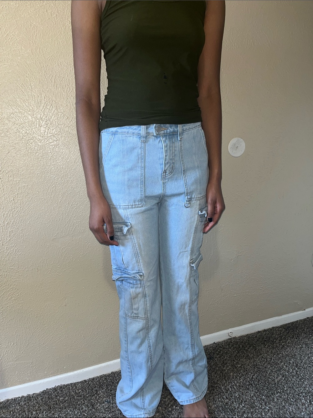 Angel Kiss Light Blue Wide Leg Cargo Jeans
